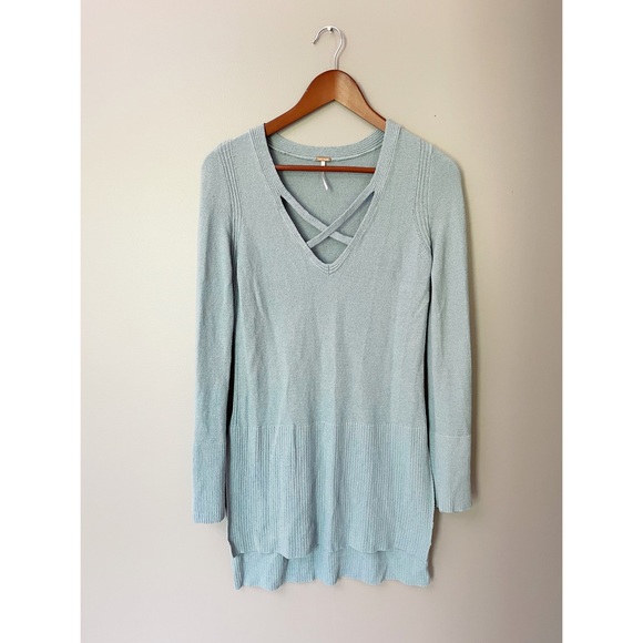 Free People Criss Cross Tunic Beach Sweater Blue Small - Picture 2 of 3